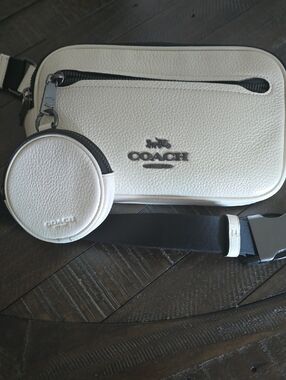 Coach White Pebbled  Belt Bag with Coin Pouch